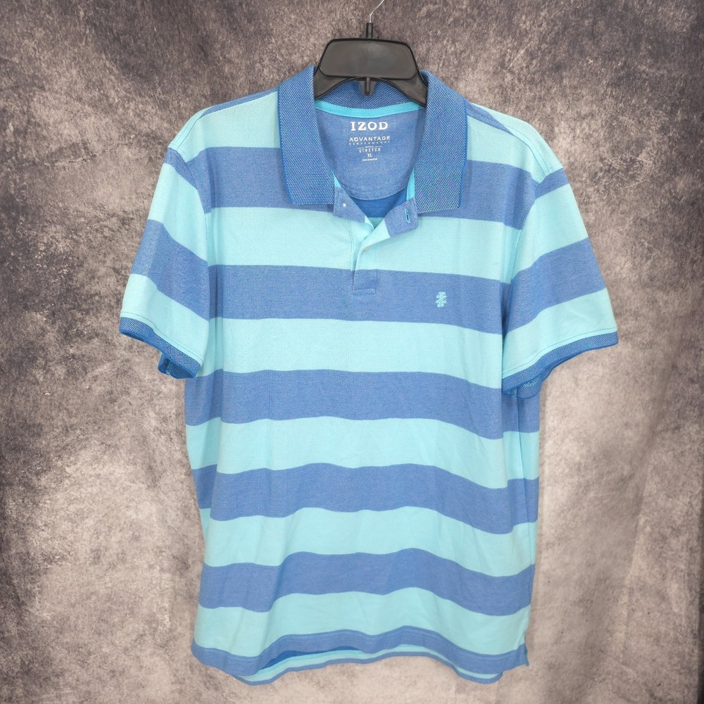 Izod Polo Shirt Mens XL‎ Blue Striped Golf Casual Advantage Performance Stretch